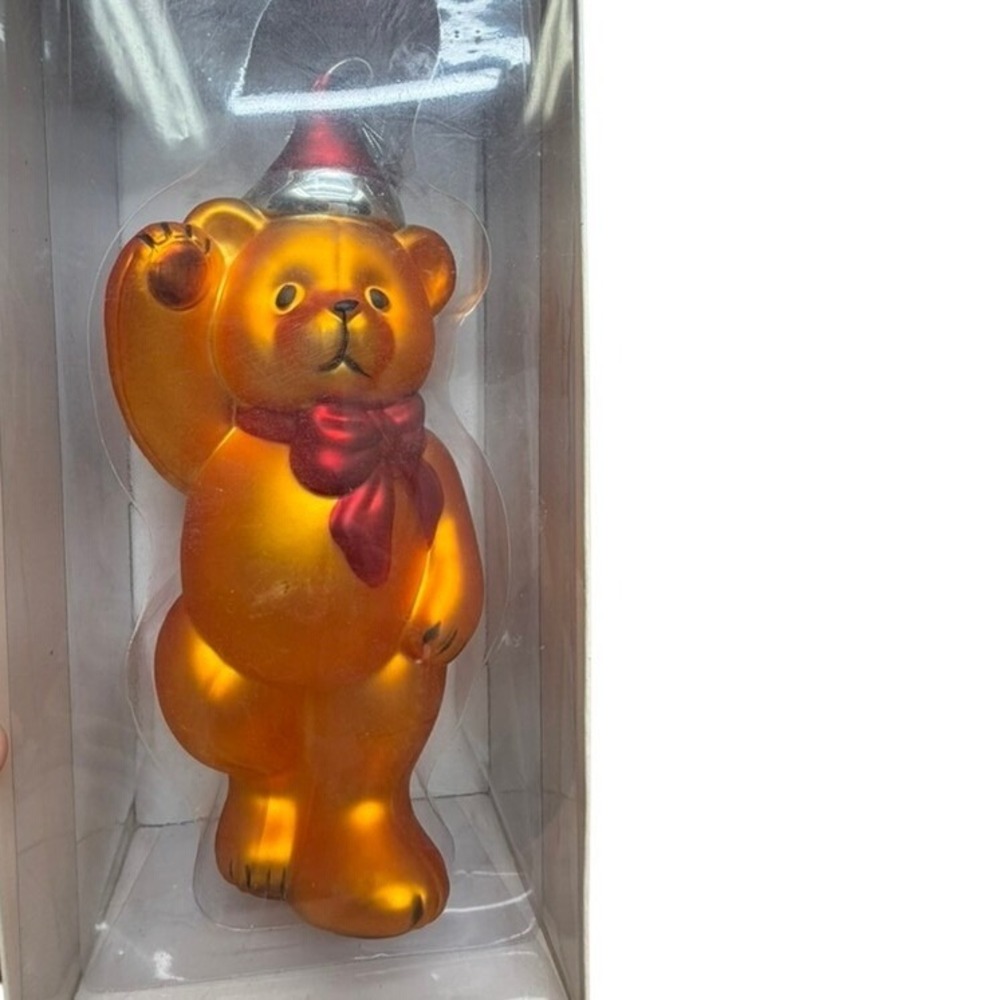"Dept.56" Mercury Glass Handpainted Bear Ornament‎ Christmas Red Hat Scarf VTG